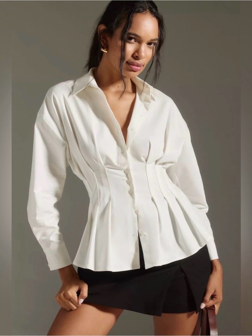 Anthropologie Cream Sculpted Button-Front Shirt
